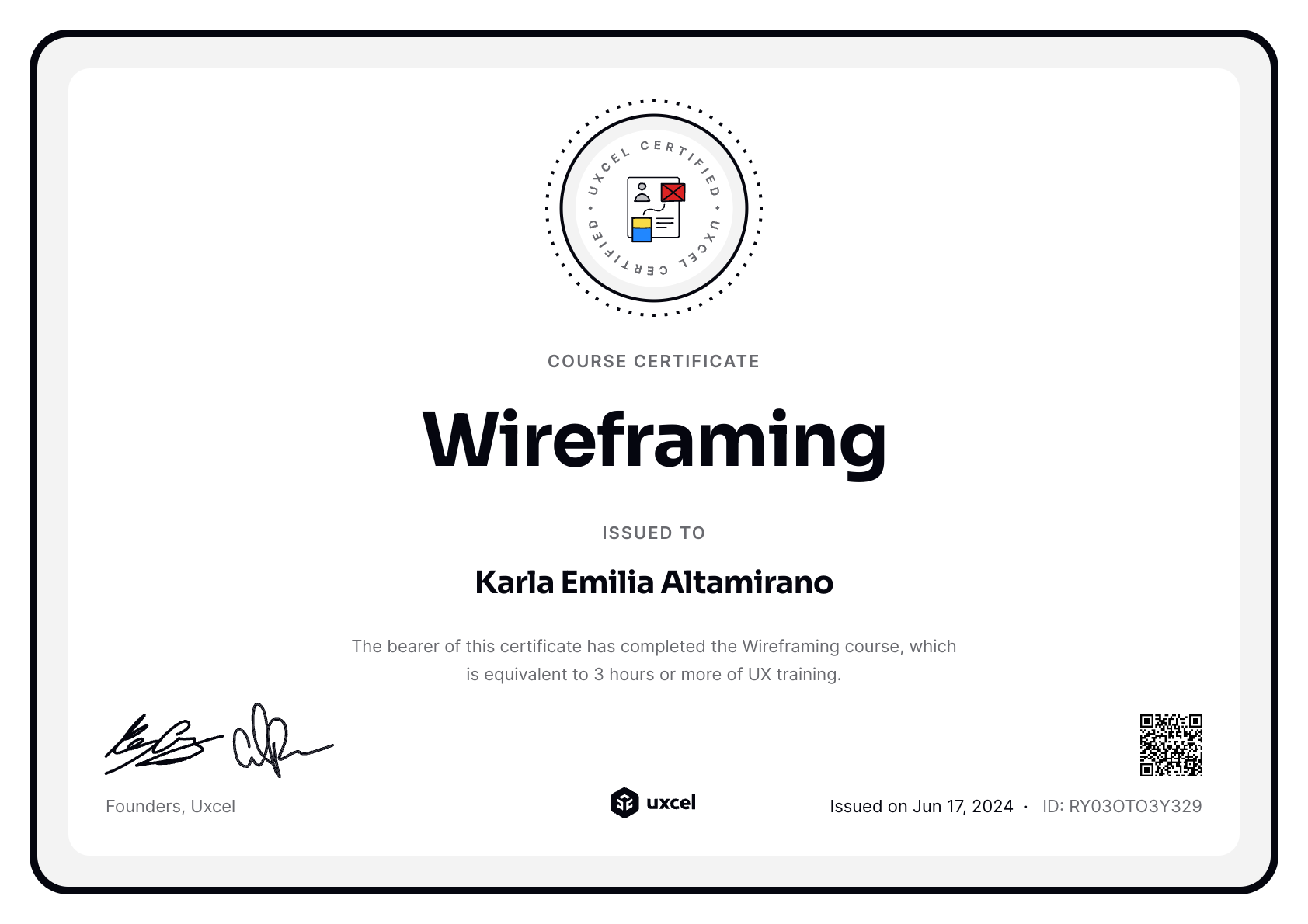 Karla Emilia Altamirano's certificate